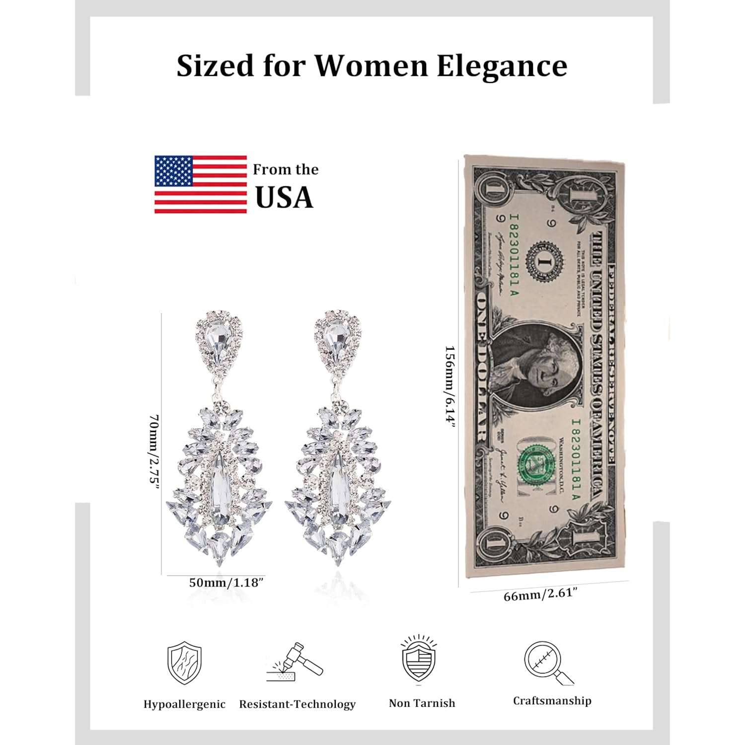 Prom Silver Chandelier Earrings for Women Dangling Hypoallergenic Large Rhinestone Drop Earrings Formal Wedding Jewelry