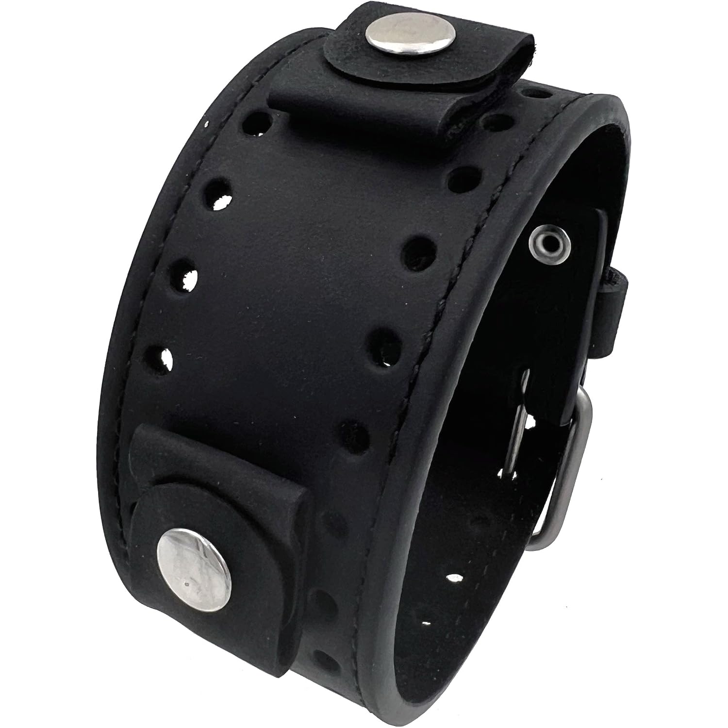 Rev Crazy Horse Leather Strap Lug Width Wide Black Cuff Watch Band Cho-K 20Mm -22Mm