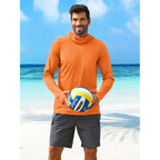 Pinspark Men'S Sun Protection Hoodie With Mask Upf 50+ Uv Long Sleeve Shirt Men Rash Guard Performance Fishing Hiking Shirt