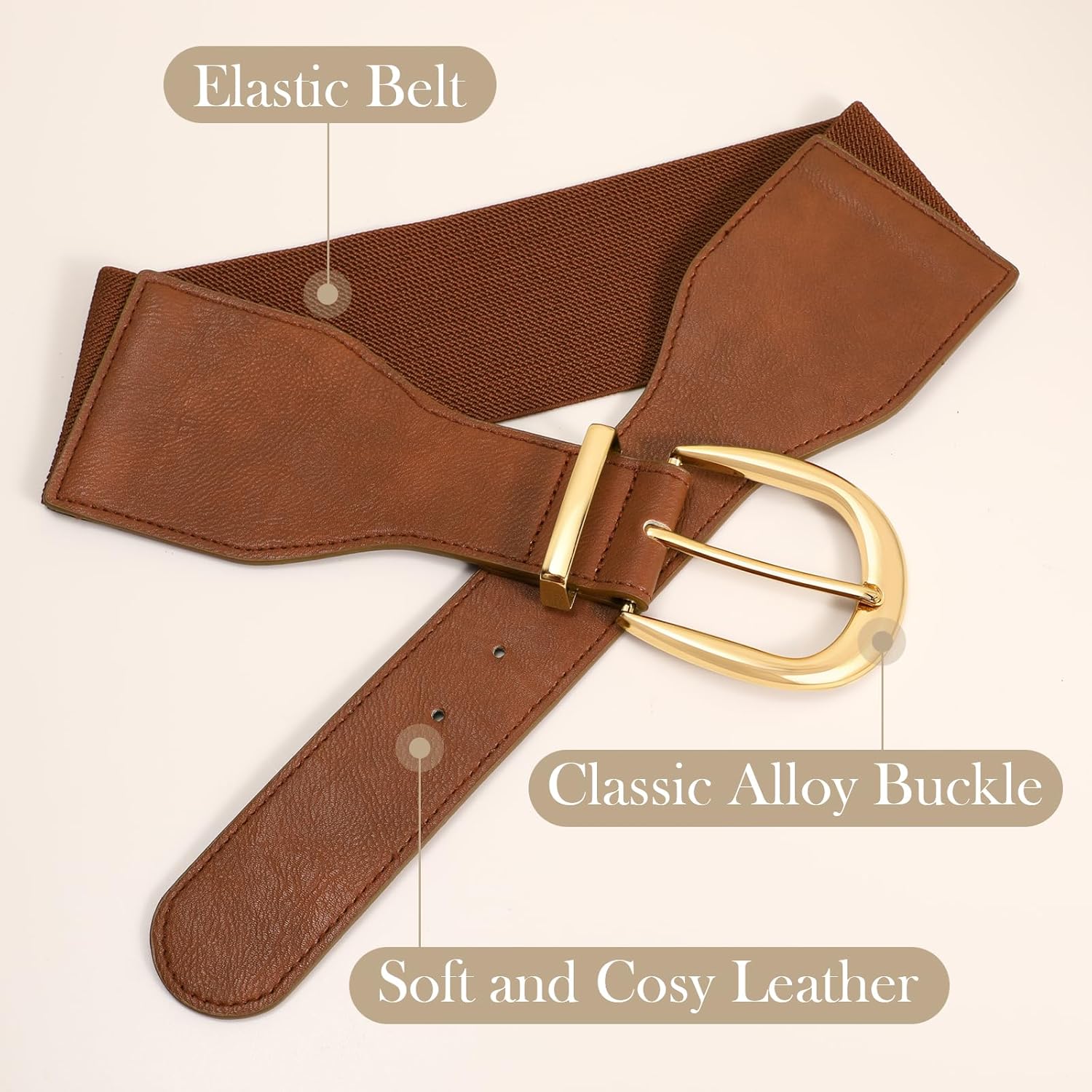 XZQTIVE Women Wide Elastic Waist Belt for Dresses Fashion Cinch Belts Stretchy Waistband with Gold Buckle