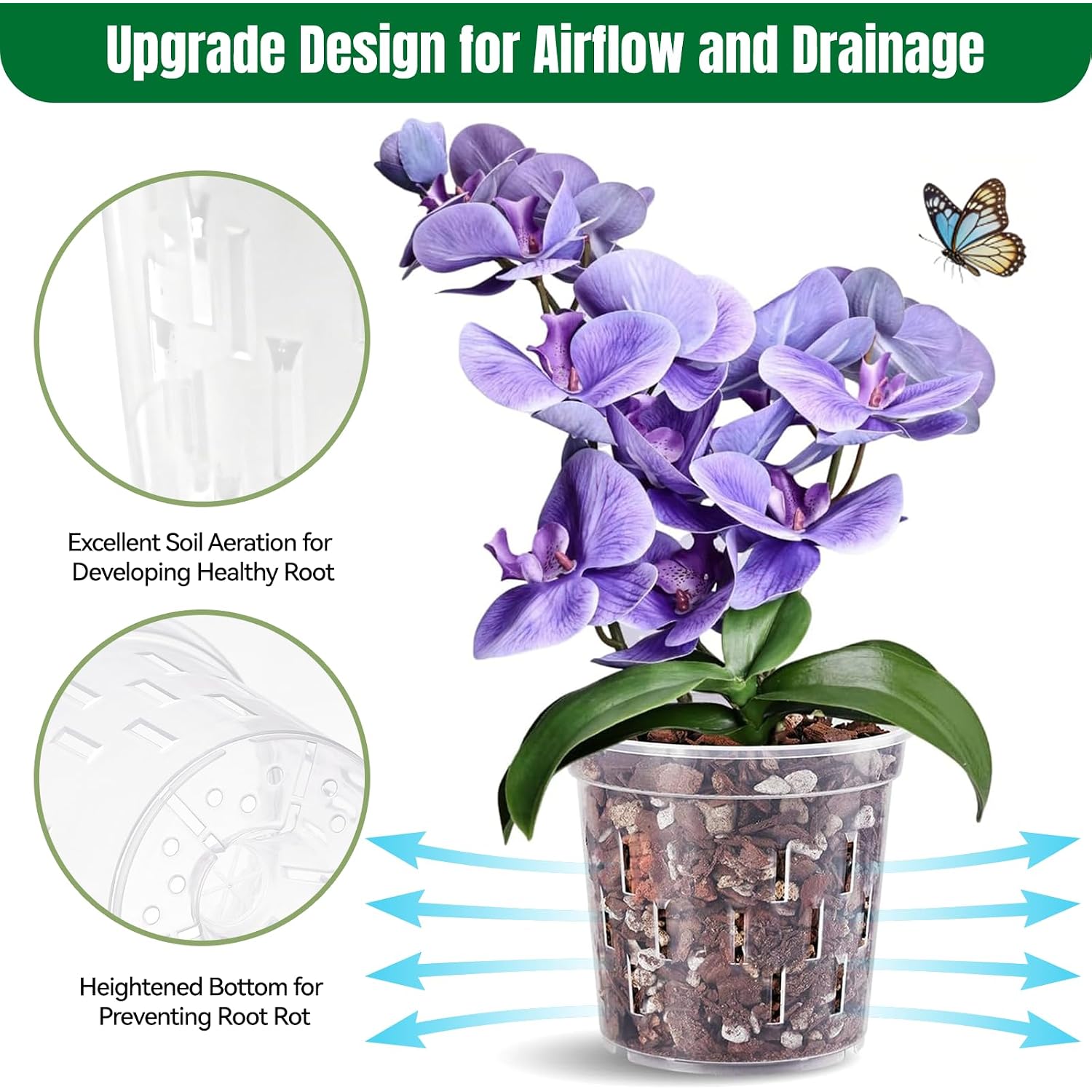 Truedays Orchid Pot – 4 Pack 5 Inch Clear Orchid Pots With Drainage Holes For Repotting – Ideal For Healthy Root Growth – Sturdy Plastic Plant Pot For Indoor & Outdoor Plants