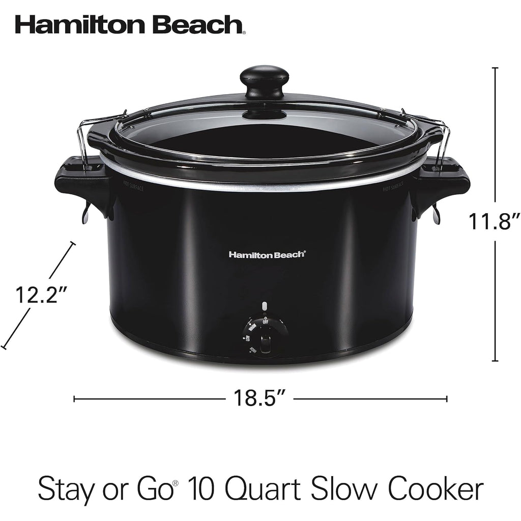 Hamilton Beach Slow Cooker, Extra Large 10 Quart, Stay or Go Portable With Lid Lock, Dishwasher Safe Crock, Black (33195)