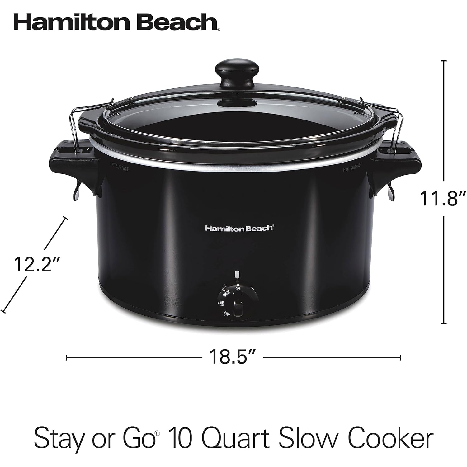 Hamilton Beach Slow Cooker, Extra Large 10 Quart, Stay or Go Portable With Lid Lock, Dishwasher Safe Crock, Black (33195)