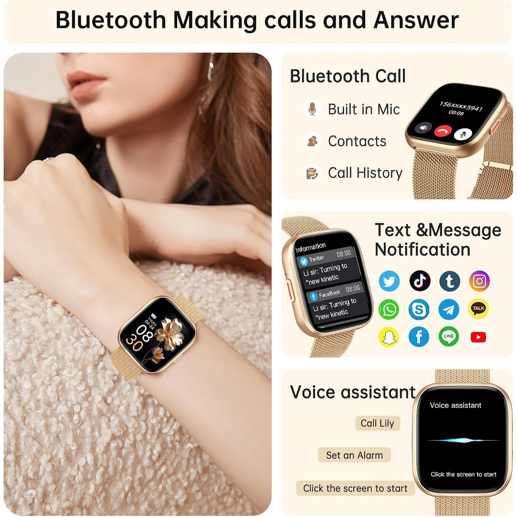 Smart Watches For Women, 1.91" Hd Fitness Tracker (Answer/Make Calls), Ip68 Waterproof, 120+ Sport Modes With Heart Rate And Sleep Monitor, Fitness Watch For Iphone/Android