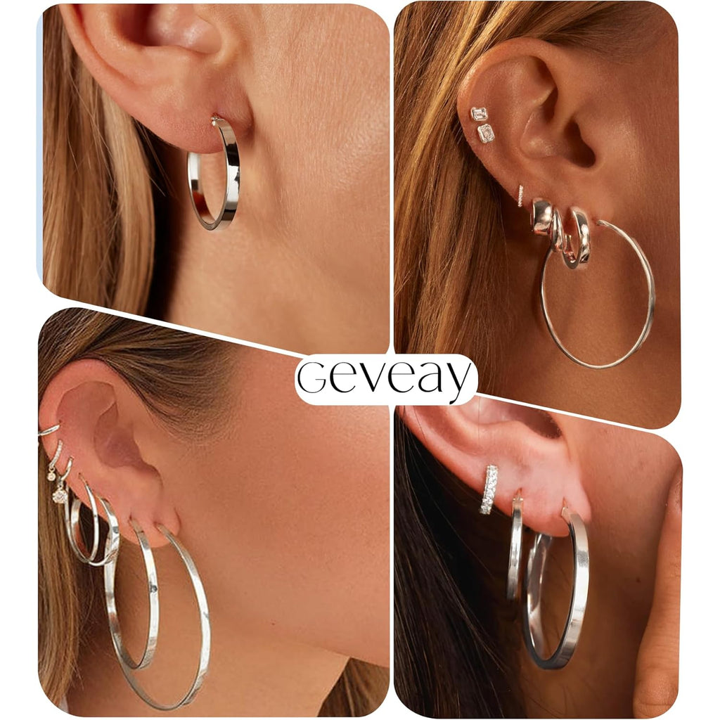 S925 Sterling Silver Post Hoop Earrings for Women Large Lightweight Silver Hoop Earrings 3mm Wide Thin Big Hoop Earrings for Women 30/40/50/60mm