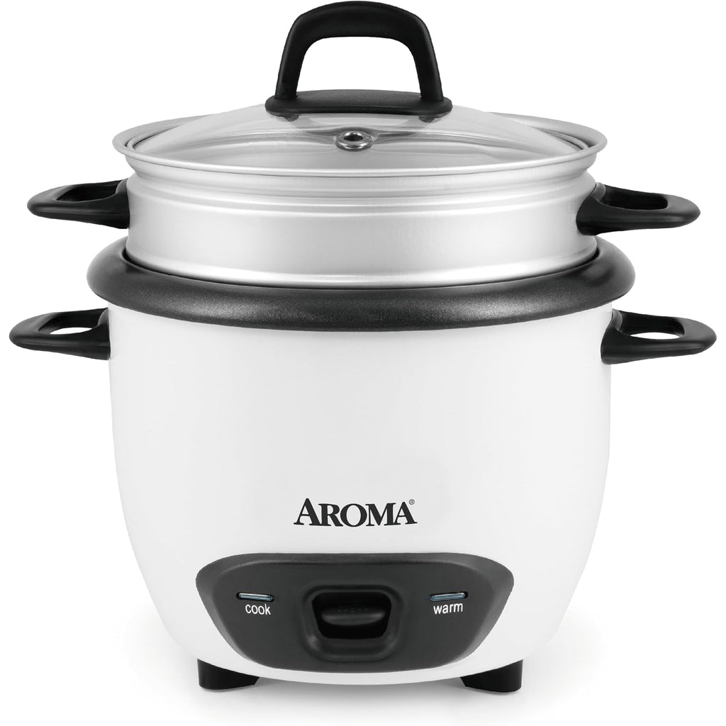 Aroma® Rice Cooker, 3-Cup (Uncooked) / 6-Cup (Cooked), Steamer, Small Rice Cooker, Oatmeal Cooker, Soup Maker, Auto Keep Warm, 1.5 Qt, White, Arc-743-1Ng