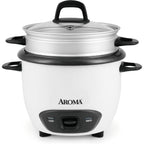 Aroma® Rice Cooker, 3-Cup (Uncooked) / 6-Cup (Cooked), Steamer, Small Rice Cooker, Oatmeal Cooker, Soup Maker, Auto Keep Warm, 1.5 Qt, White, Arc-743-1Ng