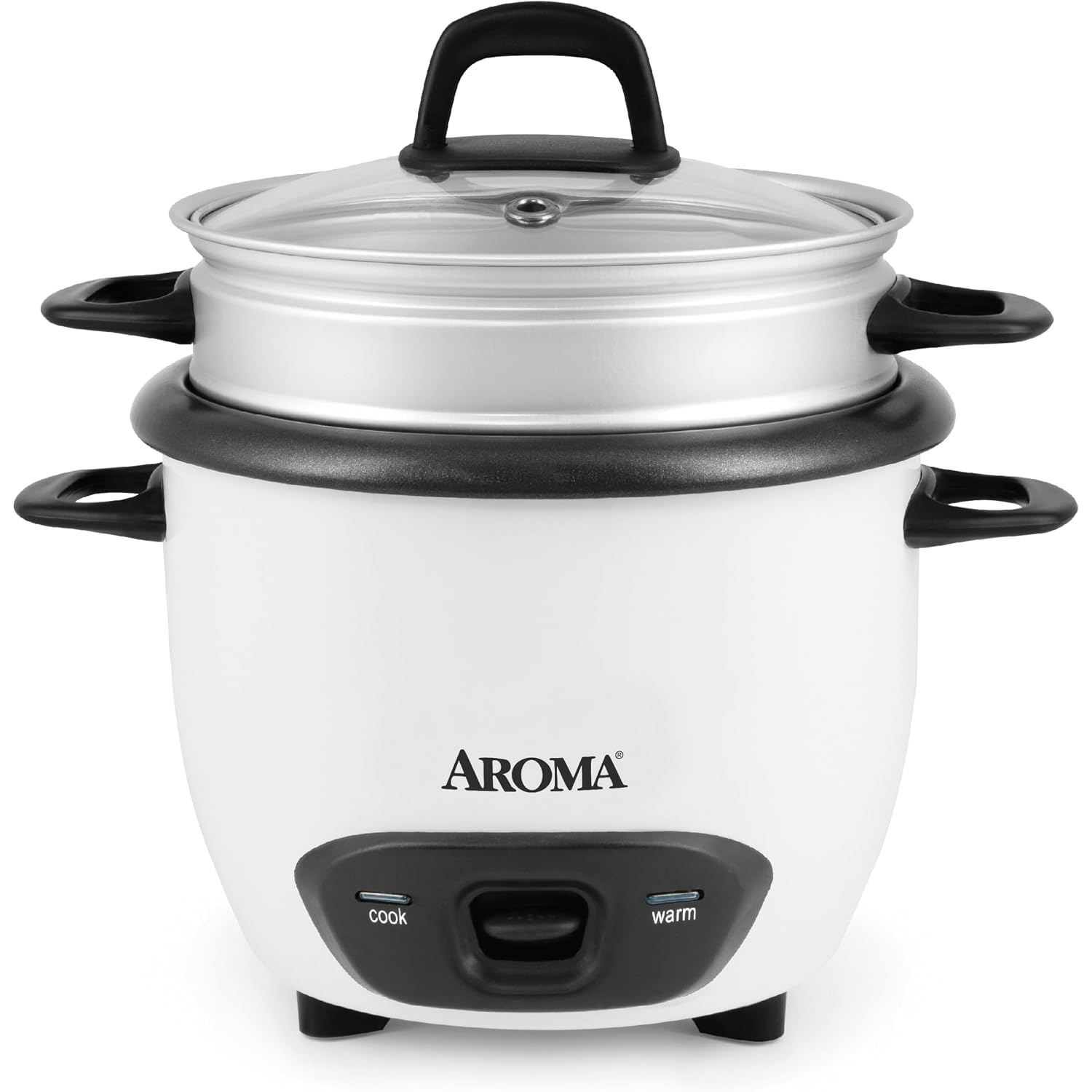 Aroma® Rice Cooker, 3-Cup (Uncooked) / 6-Cup (Cooked), Steamer, Small Rice Cooker, Oatmeal Cooker, Soup Maker, Auto Keep Warm, 1.5 Qt, White, Arc-743-1Ng