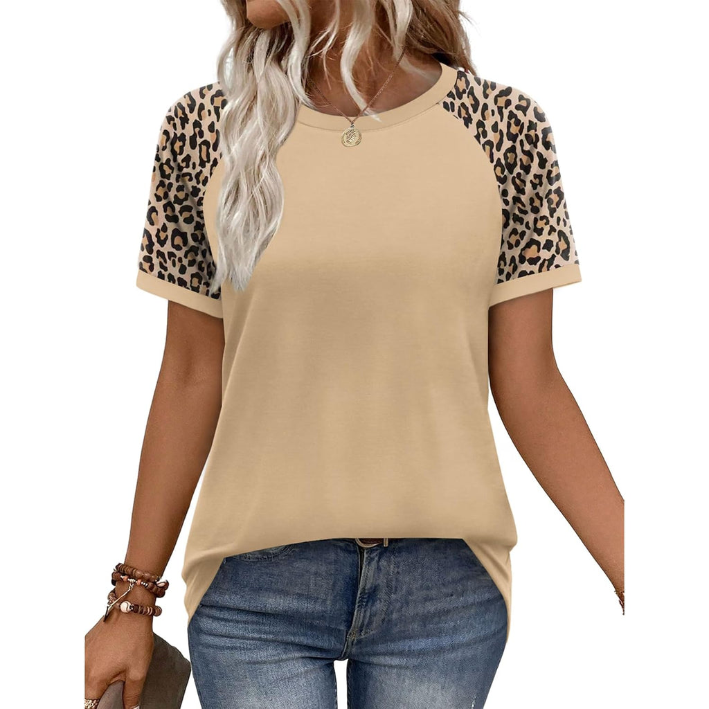 Womens Summer Tops Color Block Short Sleeve Raglan Shirts Spring Fashion Clothes Vacation Outfits