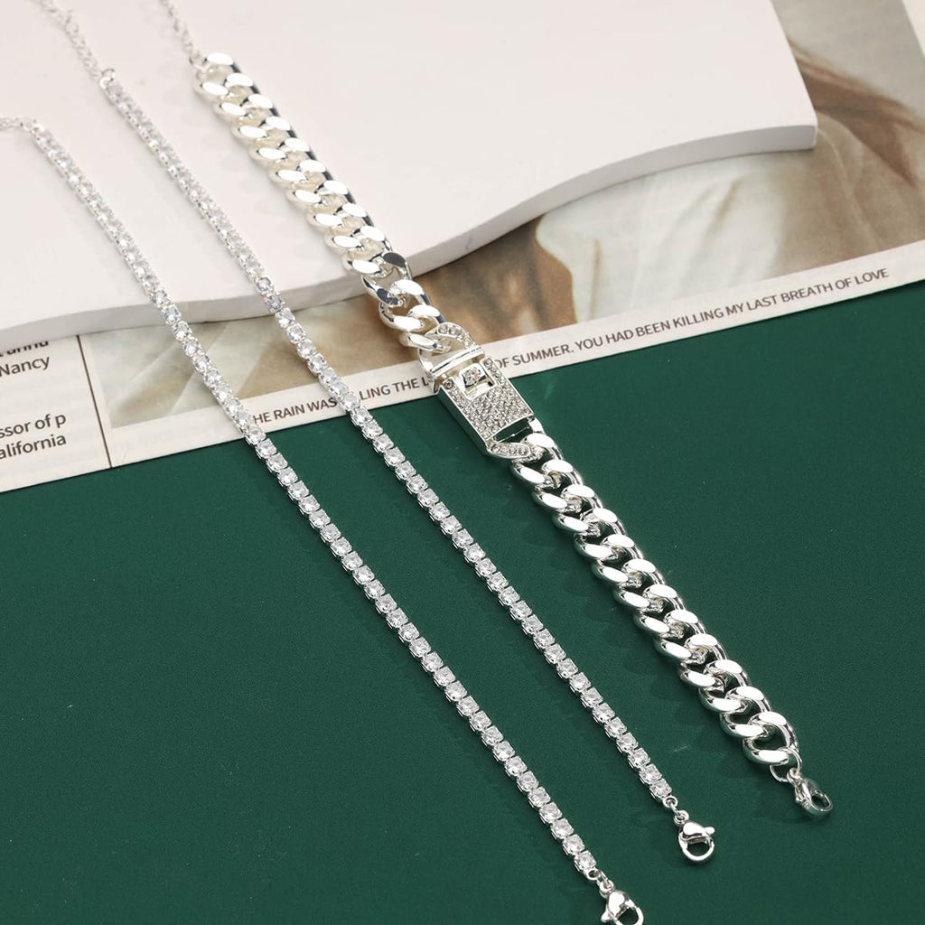 14K Gold Anklets for Women Waterproof Rhinestone Ankle Bracelet Layered Cuban Link Chain Diamond Anklet Beach Jewelry for Women