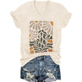 Women's T-Shirts V-Neck Dragonfly Tee Cute Summer Graphic Shirts Vintage Boho Flowers Short Sleeve T Shirt Apricot