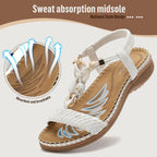 Littleplum Women Sandals Arch Support Handmade Bohemian Braided Flat Sandals Comfort Walking Beach Ankle Elastic Summer Shoes