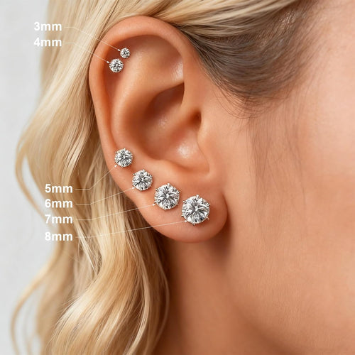 6 Pairs Stainless Steel Stud Earrings Set, Silver 14K Gold Plated 316L Stainless Steel Hypoallergenic Cubic Zirconia CZ Earring for Women Men 3-8mm