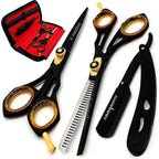 Professional Barber Shears Kit Tools - Hair Cutting Scissors Set For Hairdresser/Hair Salon + Thinning/Texture Hairdressing Haircut Shear For Beautician + Straight Razor + 10 Blades With Case