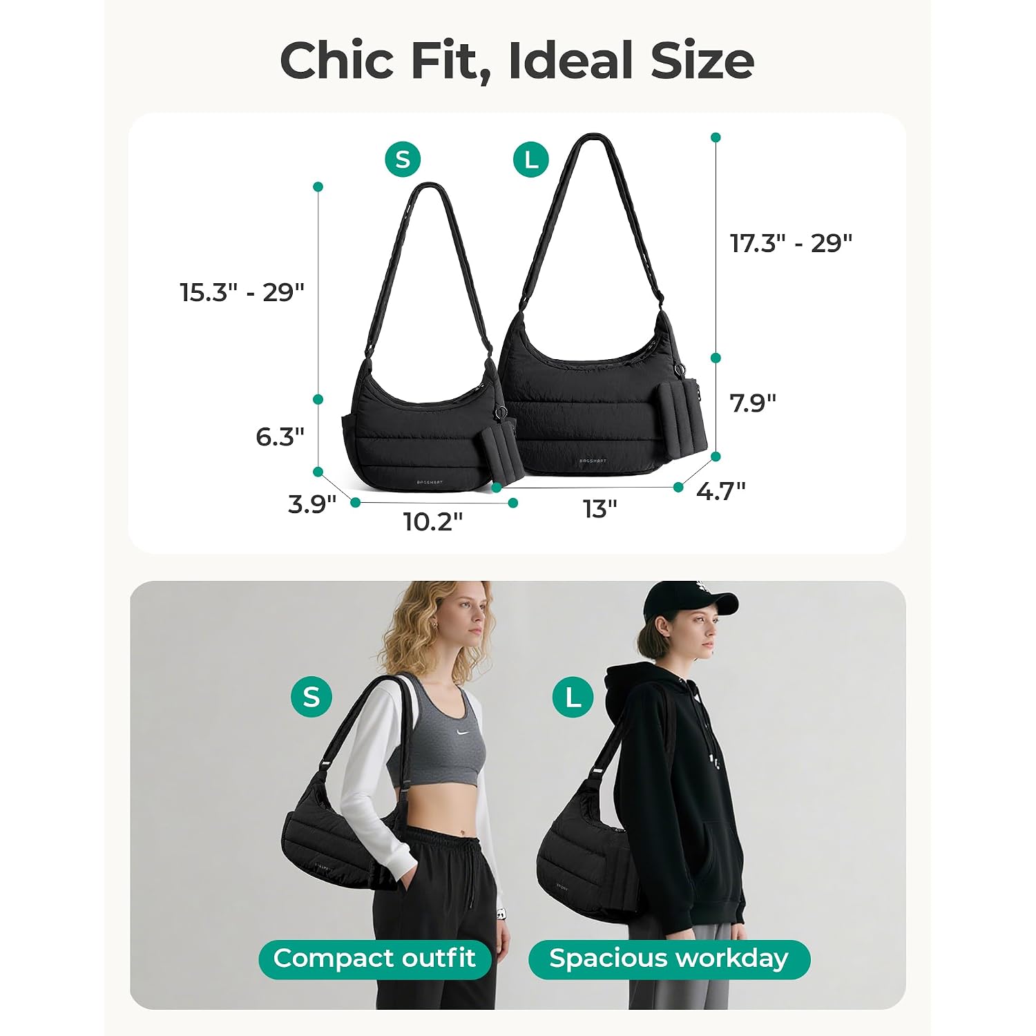 Bagsmart Crossbody Purses For Women With Adjustable Strap Small Puffer Bag | Hobo Bags, Compact Cross Body Bag Fluffy Shoulder Handbags Puffy Pouch