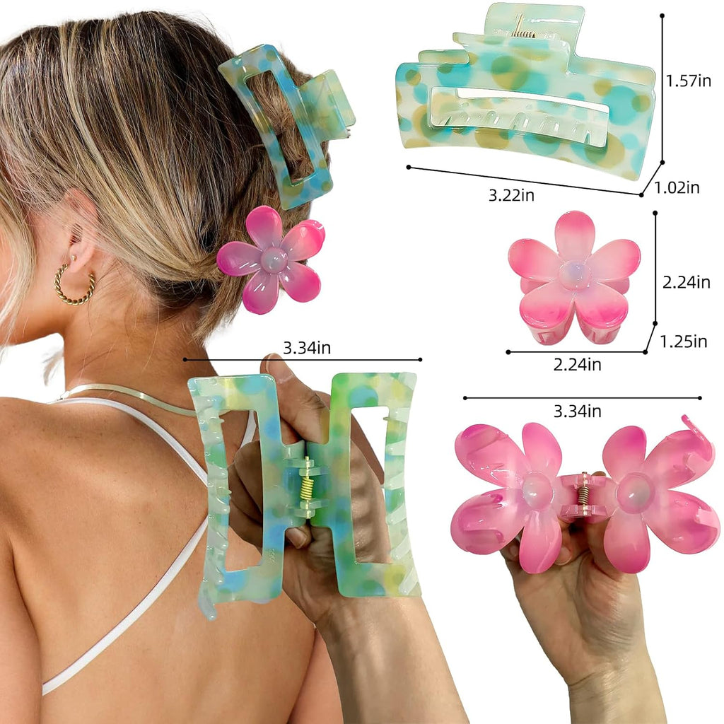 Gqlv Hair Accessories Gift Set: Nonslip Big Cute Hair Claws, Medium Flower Hair Clips For Thick/Thin Hair, Hair Styling Accessories For Women/Girls
