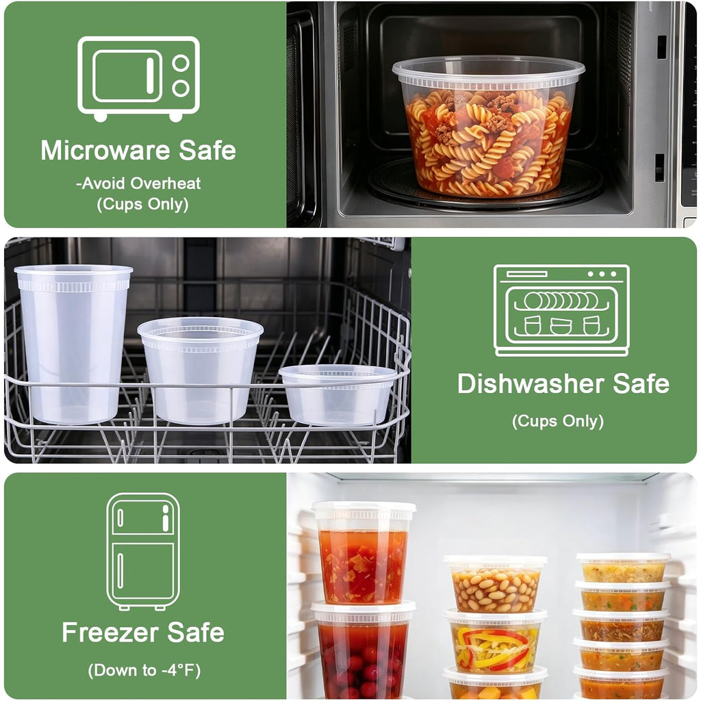 Deli Containers With Lids 48 Sets, 32/16/8 Oz X 16 Set Each, Bpa Free & Airtight Plastic Food Containers With Lids For Soup And Takeout Meal Prep Storage, Freezer, Microwave & Dishwasher Safe