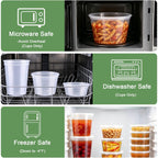 Deli Containers With Lids 48 Sets, 32/16/8 Oz X 16 Set Each, Bpa Free & Airtight Plastic Food Containers With Lids For Soup And Takeout Meal Prep Storage, Freezer, Microwave & Dishwasher Safe