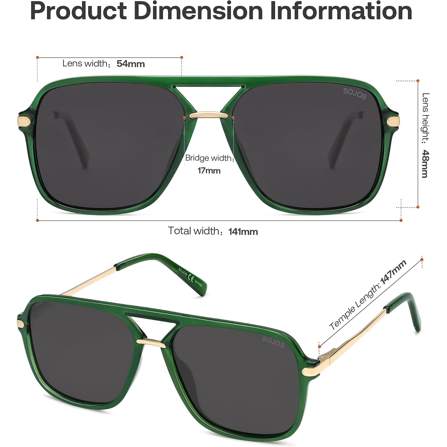 SOJOS Sunglasses for Women & Men, Square, Retro, Polarized Lens, Trendy Aviator, 90s Shades Green/Grey