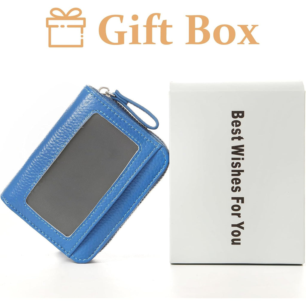 Genuine Wallet Women Rfid Blocking Card Holder, Small Leather Womens Wallet With Zipper Id Window Coin Pocket