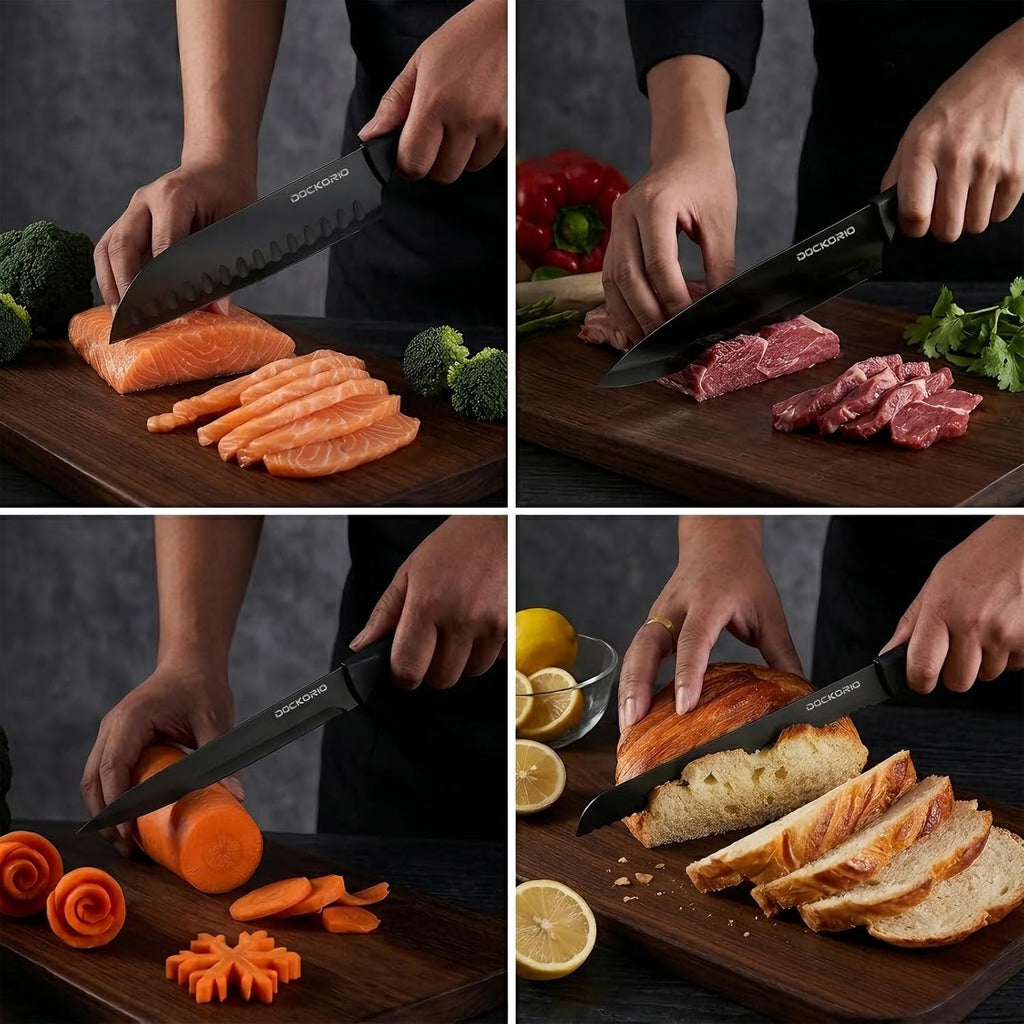Kitchen Knife Set with Block, 19 PCS High Carbon Stainless Steel Sharp includes Serrated Steak Knives Set, Chef Knives, Bread Knife, Scissor, Sharpener, all in one