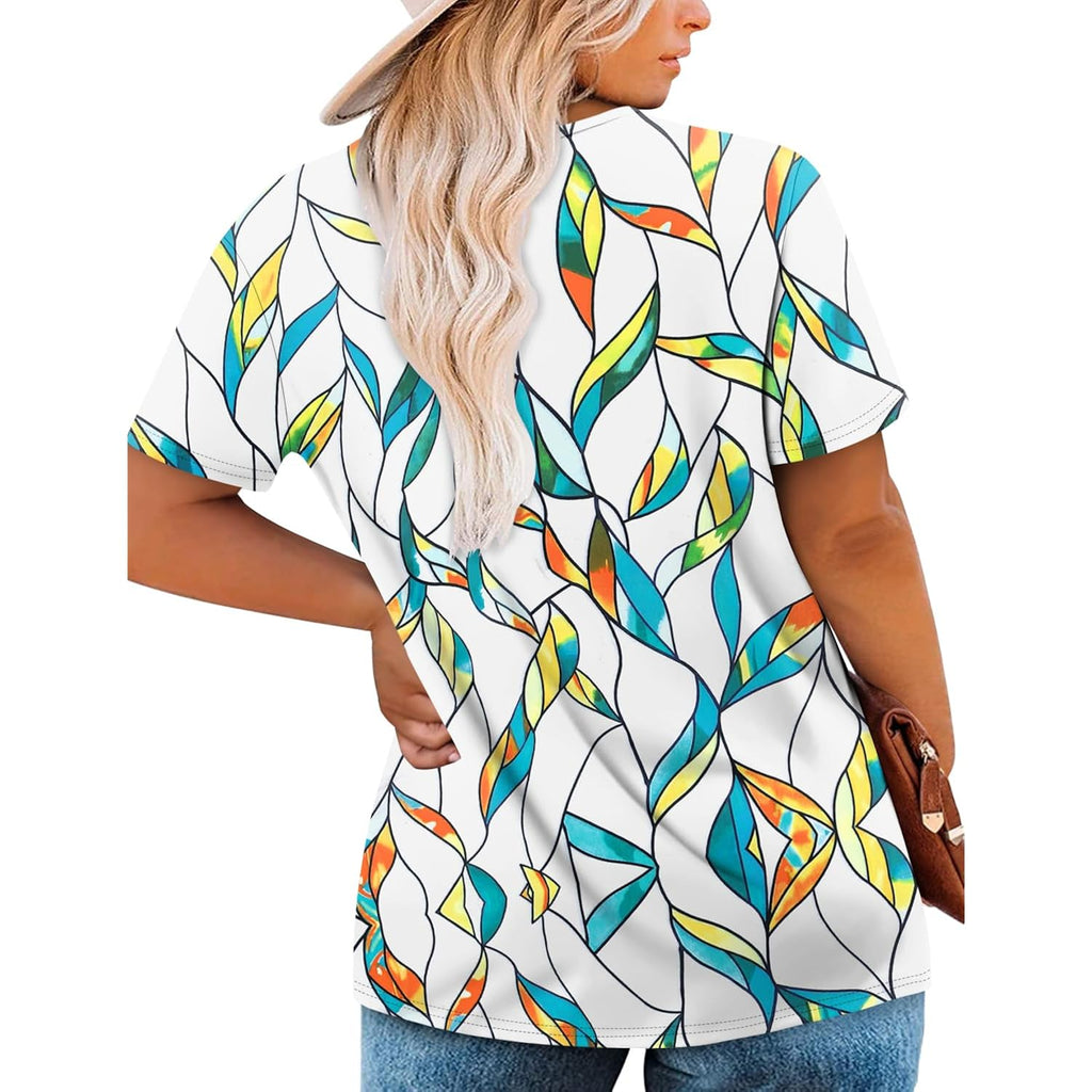 Plus Size Tops For Women Casual Summer Crew Neck Tunics Short Sleeve Loose Shirts Blouses 1X-5X