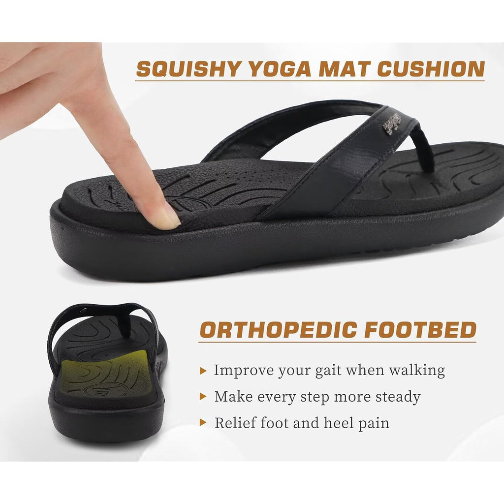 Womens Fashion Orthotic Flip Flops Ladies Slip On Lightweight Comfortable Thick Cushion Yoga Mat Thong Sandals With Plantar Fasciitis Arch Support