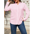 Plus Size Womens Solid Color V Neck Button Down Blouse Long Sleeve Casual Business Dressy Blouses Xl-5Xl