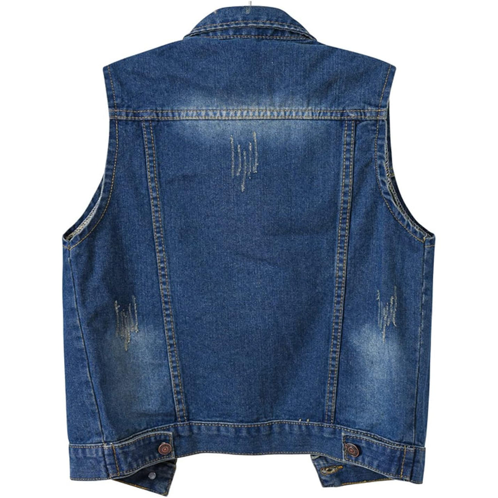 Viewon Women'S Casual Denim Waistcoat Frayed Sleeveless Ripped Jacket Vest With Pockets