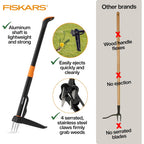 Fiskars Stand-Up Weed Puller Tool, 4 Serrated Stainless Steel Claws Grip Roots For Permanent Removal, Reinforced Foot Platform Penetrates Tough Soil, Easy-Eject & Ergonomic Offset Handle, 39"