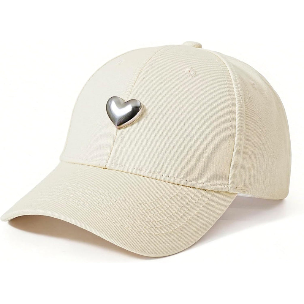 Jeasona Cotton Baseball Cap with 3D Metal Heart Accent - Adjustable, Chic & Minimalist Dad Hat for Hiking & Casual Wear