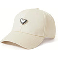 Jeasona Cotton Baseball Cap with 3D Metal Heart Accent - Adjustable, Chic & Minimalist Dad Hat for Hiking & Casual Wear