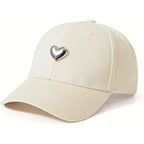 Jeasona Cotton Baseball Cap with 3D Metal Heart Accent - Adjustable, Chic & Minimalist Dad Hat for Hiking & Casual Wear