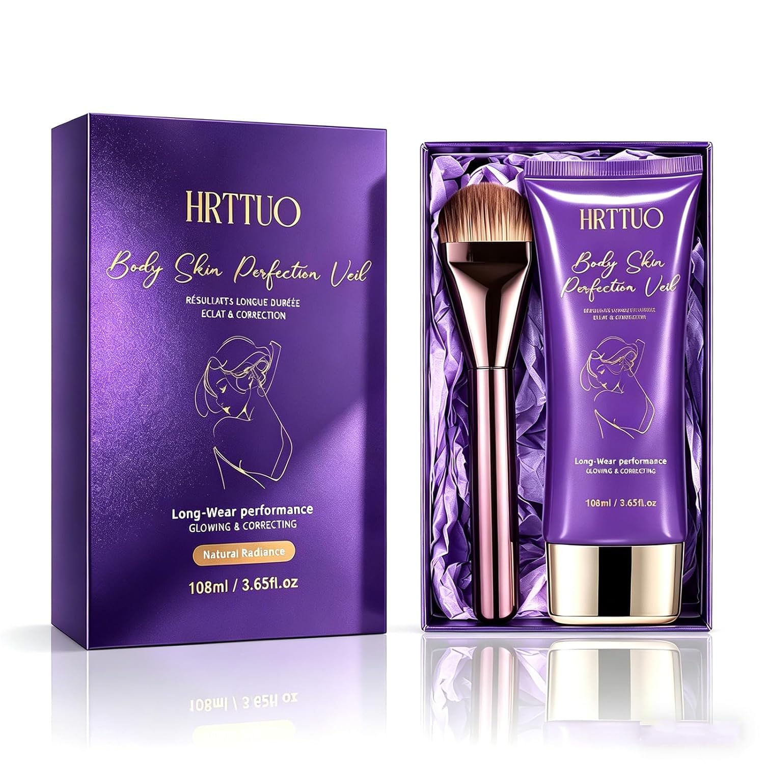Body Coverage Perfector with Brush - Waterproof Leg & Body Makeup for Skin Imperfections & Uneven Tone, Transfer-Resistant Natural Finish Concealer, Flawless Looking Legs (Natural Radiance)