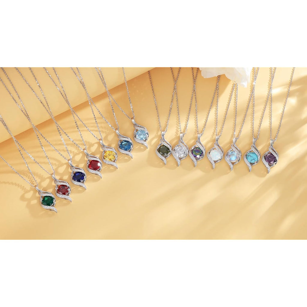 FANCIME Birthstone Necklace for Women Round Cubic Zirconia Necklace S925 Sterling Silver full Love Birthday Gifts for Mom Women
