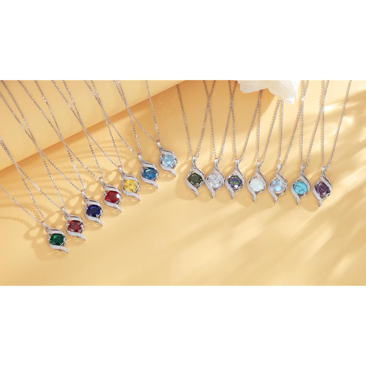 FANCIME Birthstone Necklace for Women Round Cubic Zirconia Necklace S925 Sterling Silver full Love Birthday Gifts for Mom Women