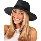 FURTALK Womens Mens Wide Brim Straw Panama Hat Fedora Summer Beach Sun Hats UPF Straw Hat for Women
