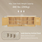 Shoe Bench, Entryway Storage Bench With Doors, Cushion, 2-Tier Shoe Rack With 8-Cubby, 47.2”L X 13.8”W Shoe Organizer Cabinet, Adjustable Shelf, Living Room, Bedroom, Natural With Rattan