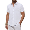 Linen Shirts For Men Short Sleeve Button Down Shirts Summer Beach Casual | Linen And Cotton Blend, Lightweight, No Pocket, Fitted, Button Up Dress Shirt, Fashion Vacation Wedding Tropical Resort