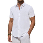 Linen Shirts For Men Short Sleeve Button Down Shirts Summer Beach Casual | Linen And Cotton Blend, Lightweight, No Pocket, Fitted, Button Up Dress Shirt, Fashion Vacation Wedding Tropical Resort