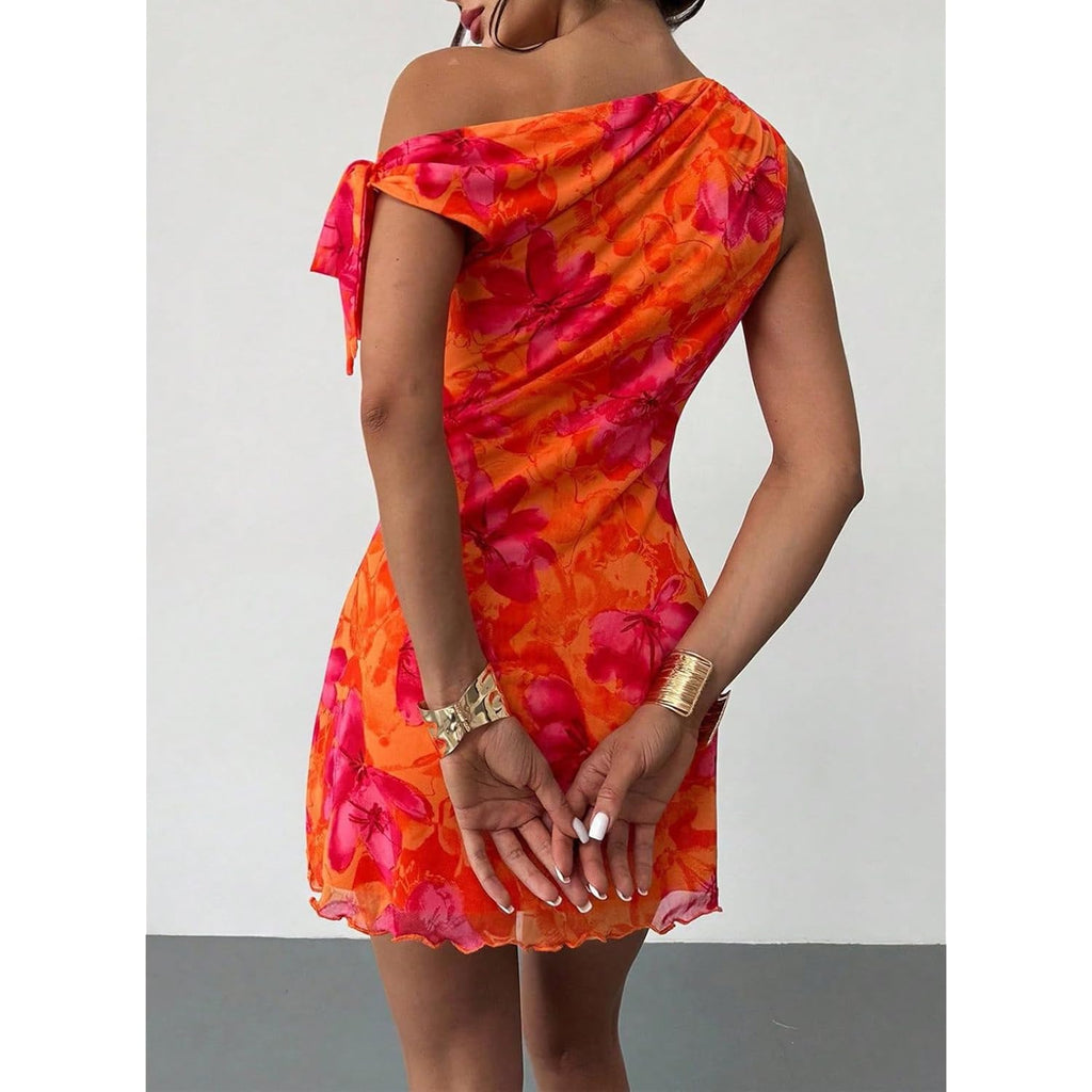 Acelitt Womens Summer Floral Off Shoulder Dress,S-Xxl