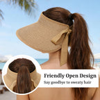 Oweisong Sun Visor Hat for Women Summer Straw Beach Hats Packable Wide Brim Hat with Ponytail Hole Beach Essentials