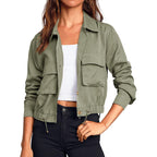 Women'S Military Safari Cropped Jackets Button Down Lightweight Oversized Utility Anorak Coat With Pockets