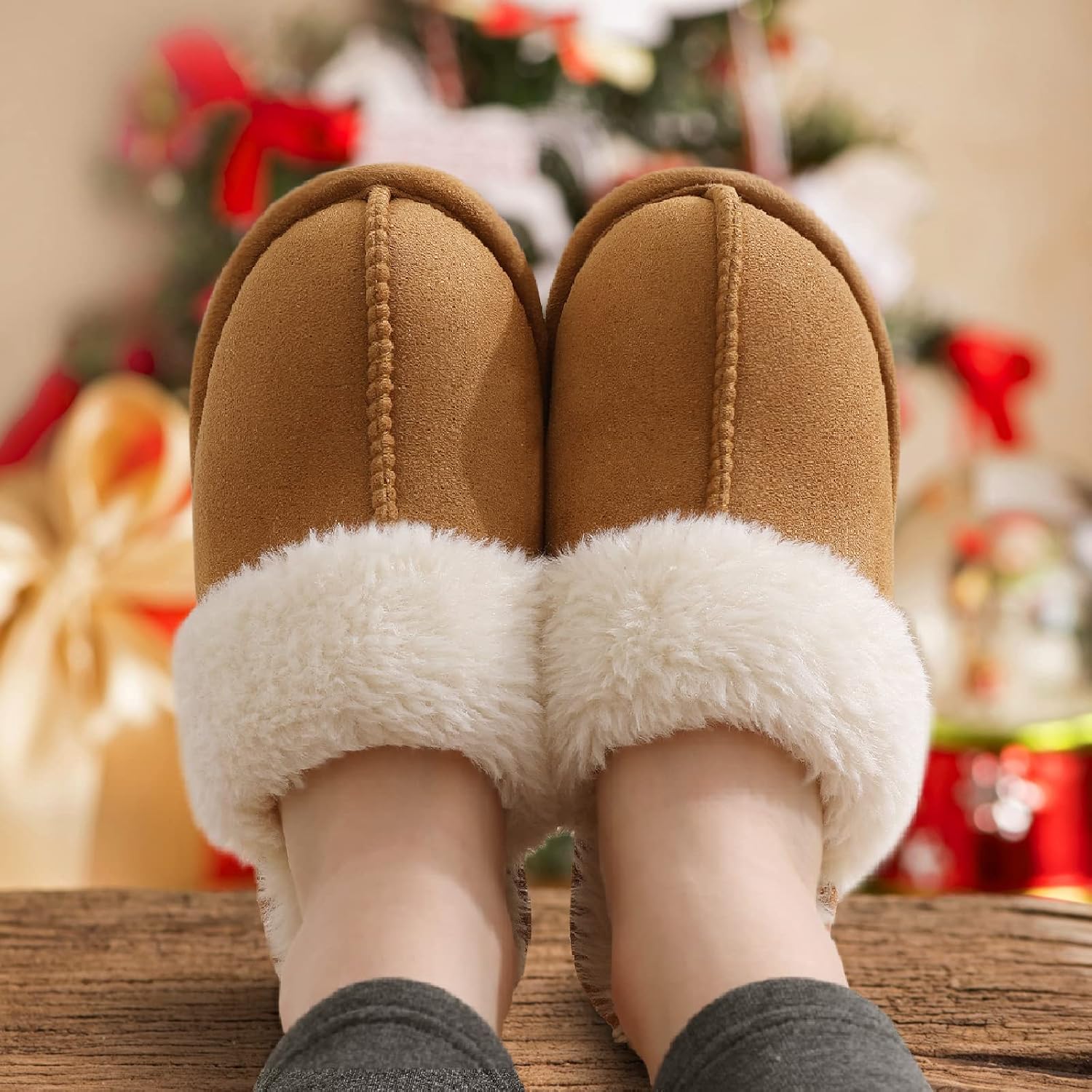 Women'S Fuzzy Memory Foam Slippers Fluffy Winter House Shoes Indoor And Outdoor