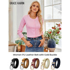 GRACE KARIN Women Leather Belt for Dresses Jeans Pants Waist Belt with Gold Buckle Medium PU Leather Belt