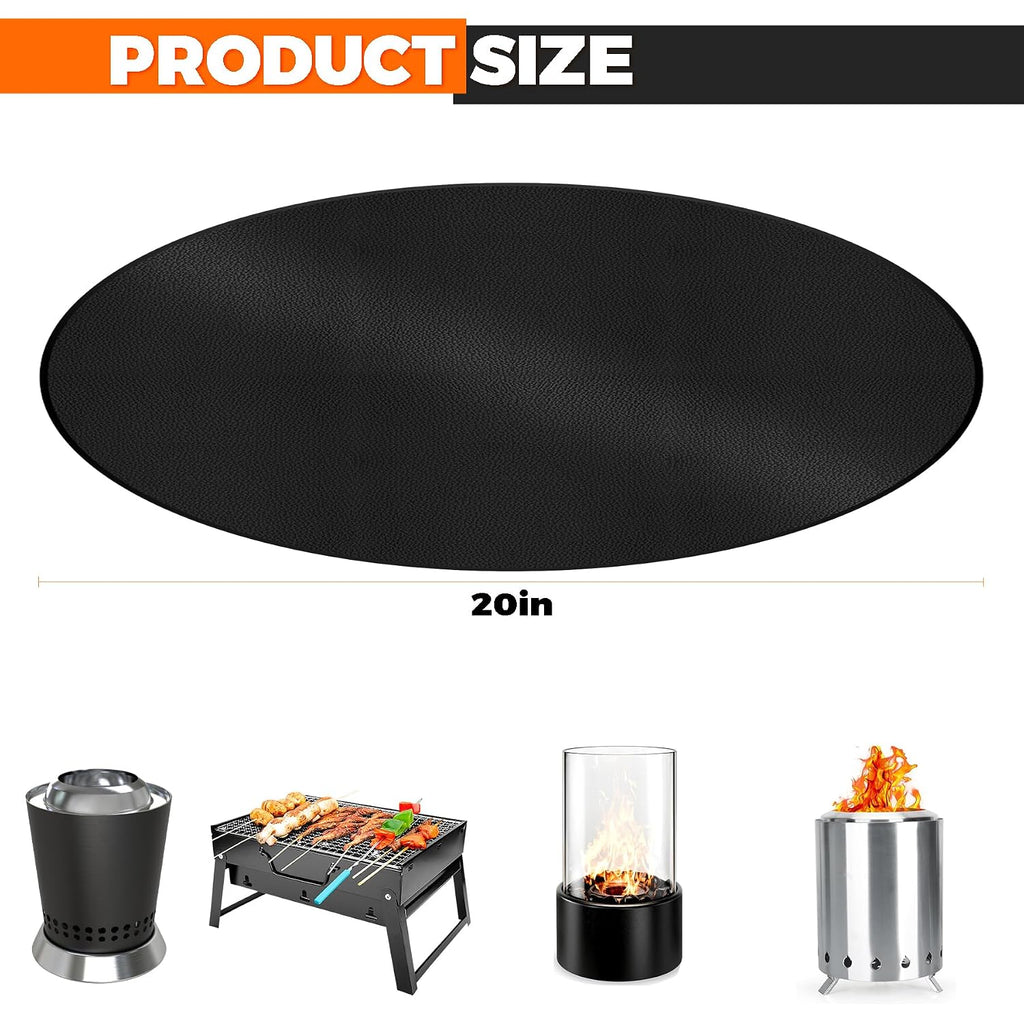 20" Tabletop Fire Pit Mat For Solo Stove Mesa Xl, Table Top Protector-Black | 1800°F Fiberglass, Dual Silicone, Waterproof, Oilproof, Anti-Slip Base, Anti-Curl Mat For Patio, Camping, Deck, Ember Guard
