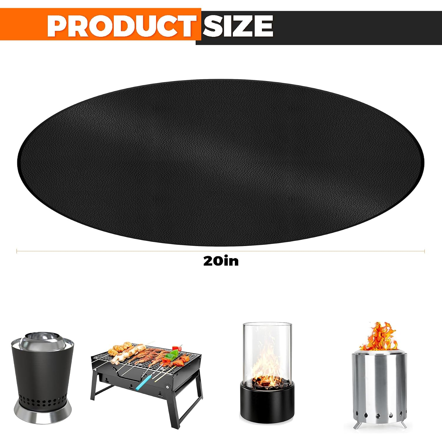20" Tabletop Fire Pit Mat For Solo Stove Mesa Xl, Table Top Protector-Black | 1800°F Fiberglass, Dual Silicone, Waterproof, Oilproof, Anti-Slip Base, Anti-Curl Mat For Patio, Camping, Deck, Ember Guard