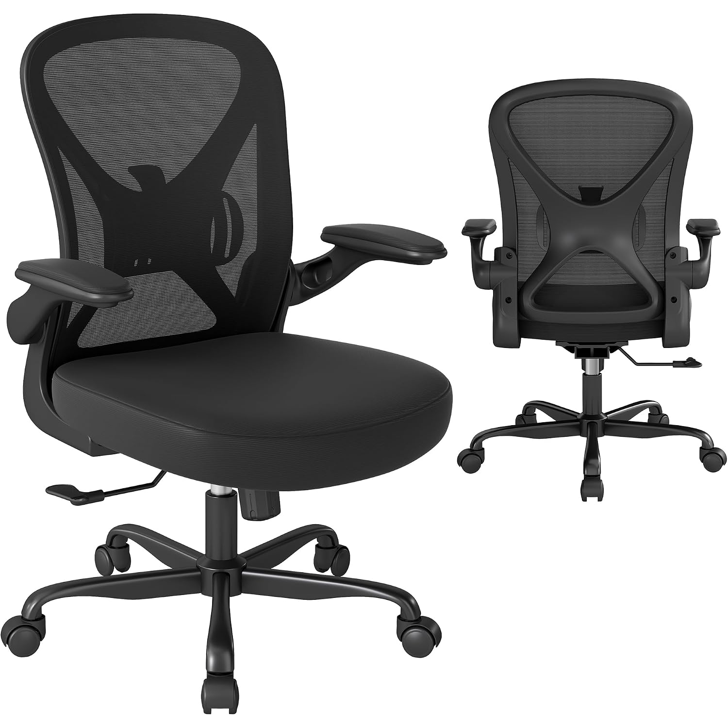 Ergonomic Office Chair With Adjustable Lumbar Support, 300 Lbs Swivel Desk Chair With Flip-Up Arms, Mesh Comfy Padded Seat For Computer And Home, Black
