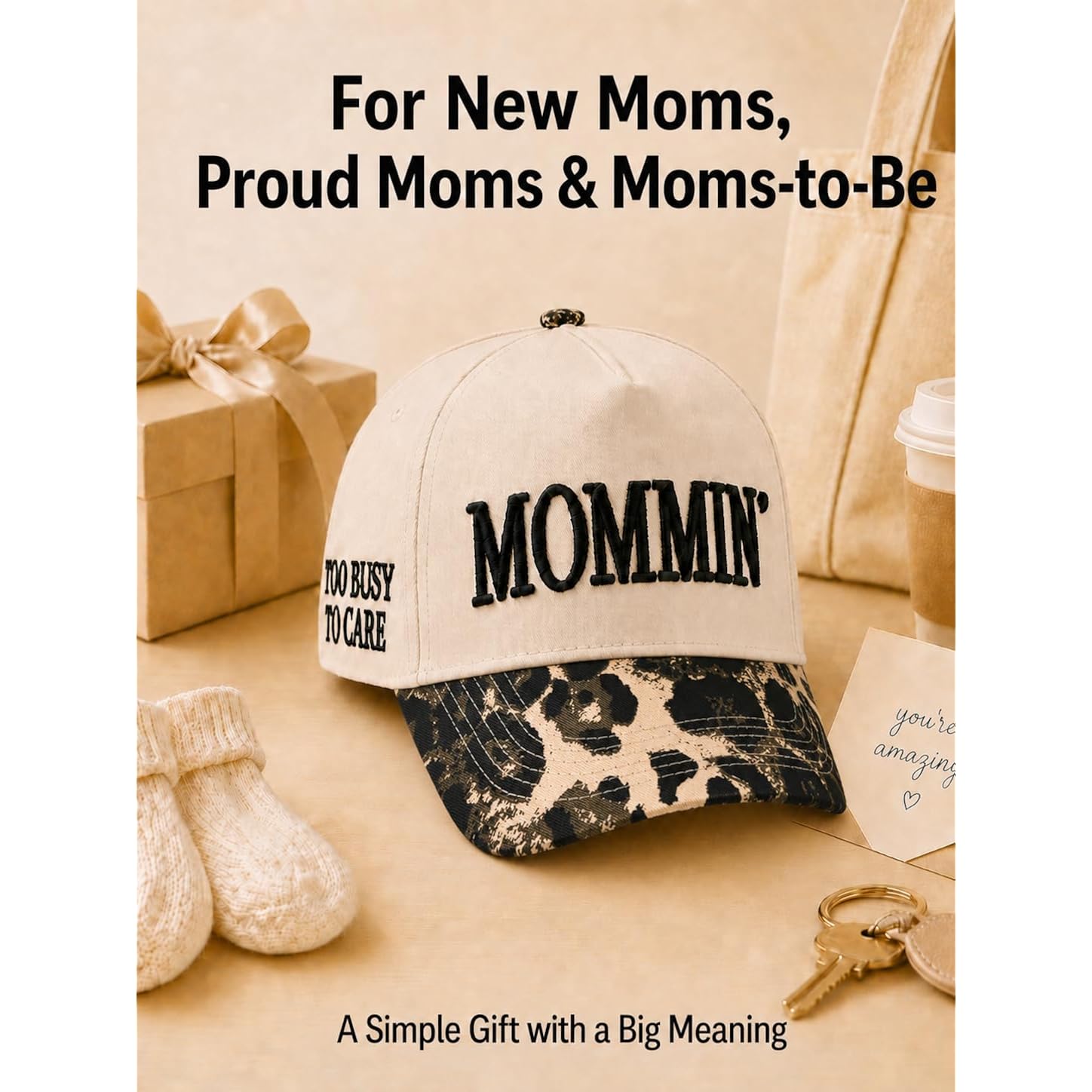 Mommin Trucker Hat for Women, Adjustable Embroidered Mom Baseball Cap -Christmas Mothers Day Birthday Gifts for Mom & Wife Mommin Leopard-01