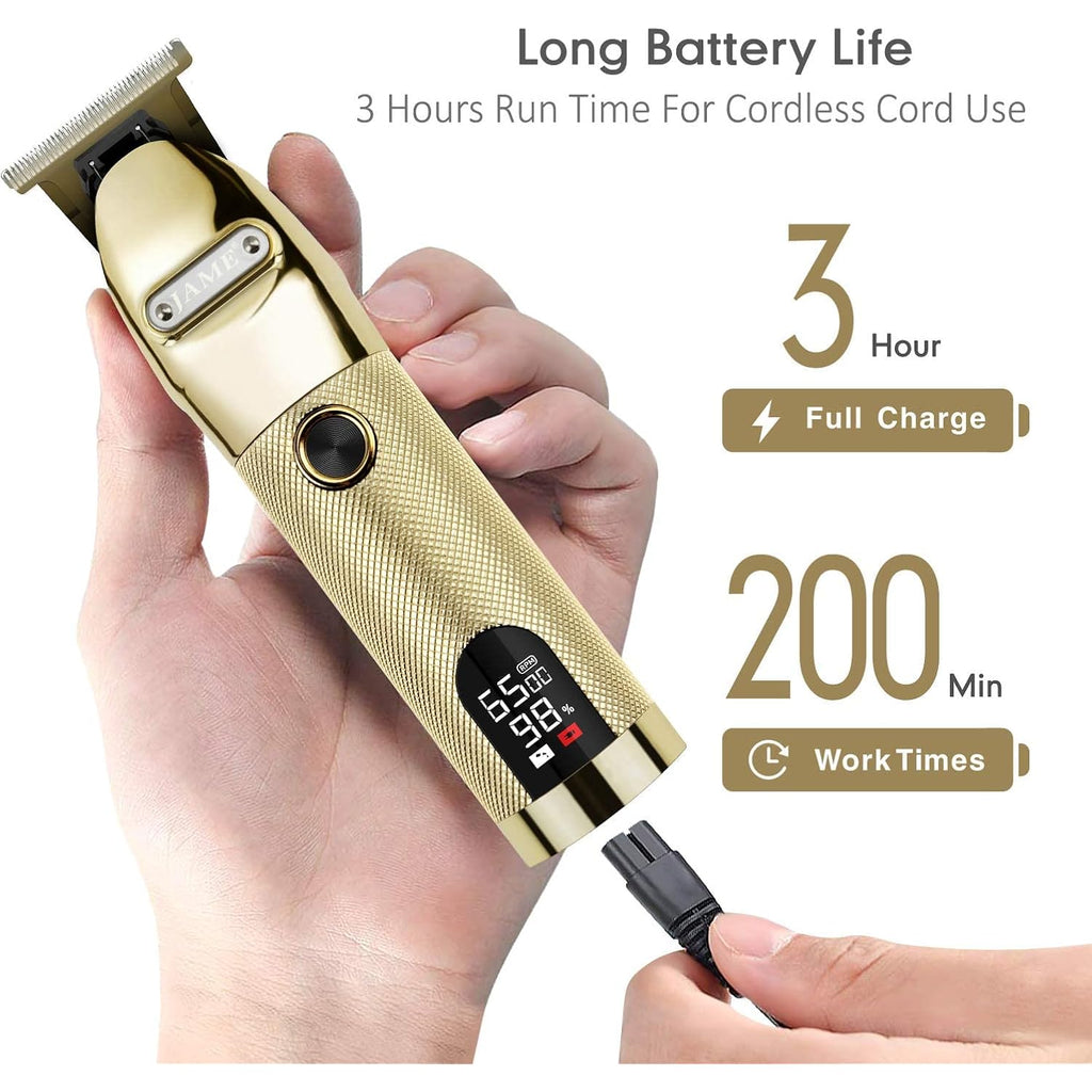 Professional Hair Trimmer Cordless Outlining Trimmer T Liners Clippers For Men Rechargeable Led Display Zero Gapped Trimmers For Barbers（Gold